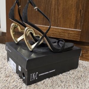 INC International Concepts Black Heels with Gold Heart Accents
